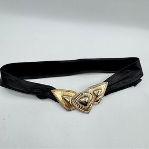 VTG Leather Shop Belt Removable Buckle‎ Black Chunky Gold One Size Up to Large